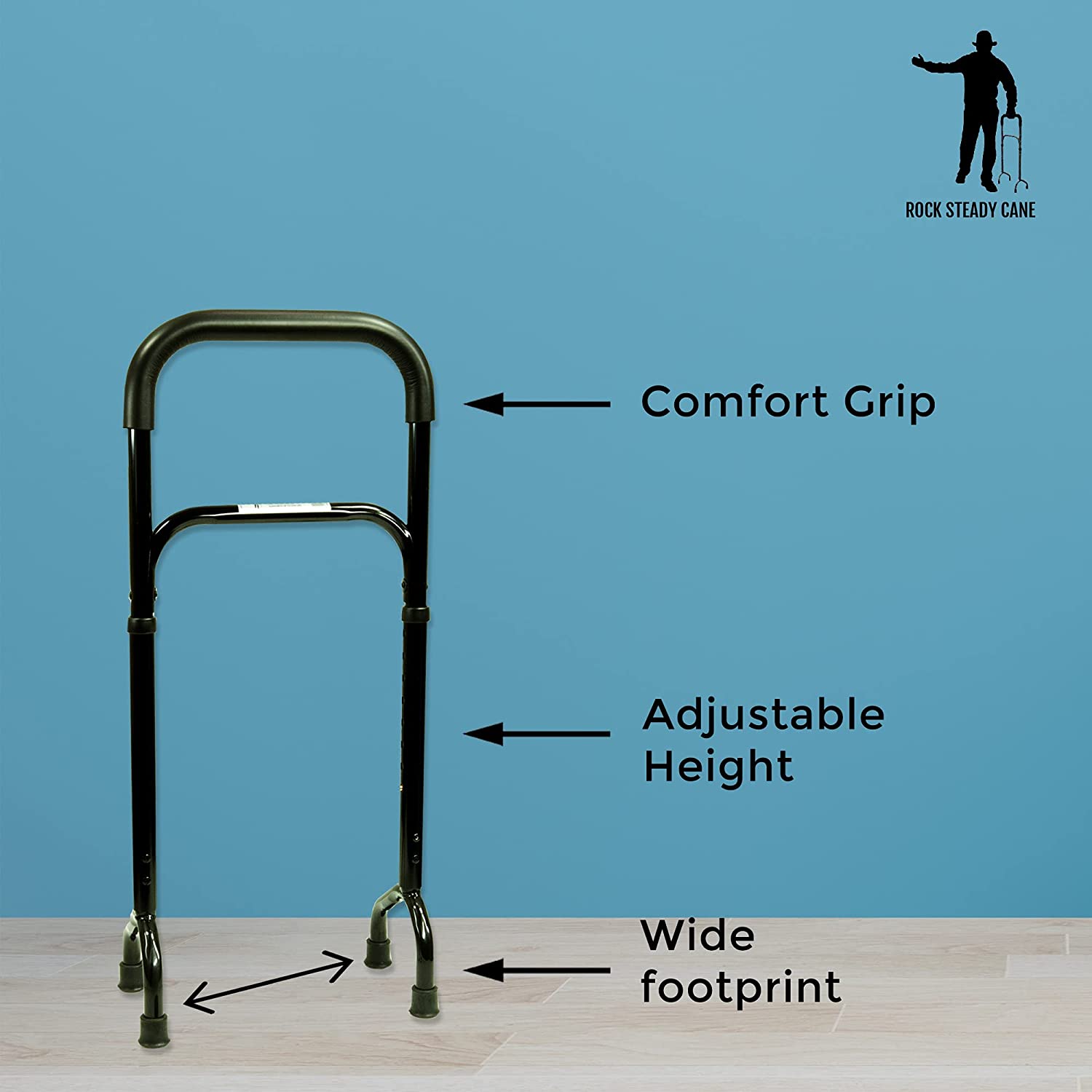 Rock Steady Cane- Stand Assist Adjustable Walking Cane Keeps You Independent - Walking, in Your Bathroom and Car. The Versatile Self Standing Cane Replaces Walkers, Crutches and Easy Up Aids image 3