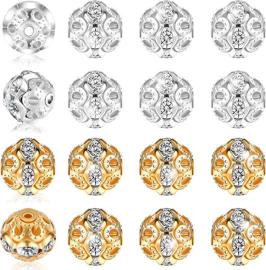 200 Pieces Rhinestone Bead 8mm Round Disco Ball Bead Crystal Spacer Bead Plated Loose Assorted Bead Colorful Crafting Bead for Jewelry Craft Making (Gold, Silver) image 0