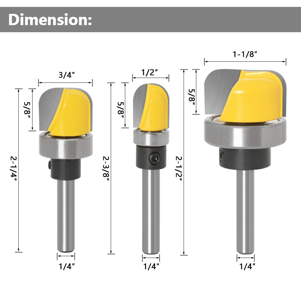 Yakamoz 3Pcs 1/4 Inch Shank Bowl and Tray Template Router Bit Set with Ball Bearing Dish Carving Router Bits Wood Cutter Woodworking Tool image 2