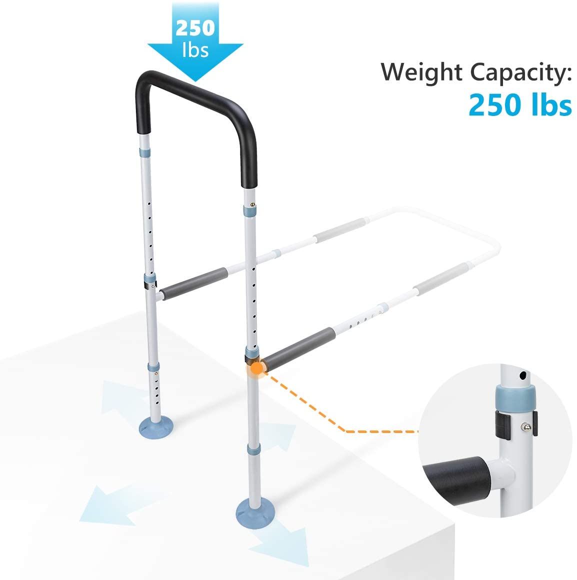 OasisSpace Bed Rail for Seniors, Medical Adjustable Bed Assist Rail Handle and Fall Prevention Safety Hand Guard Grab Bar for Elderly, Handicap - Fit King, Queen, Full, Twin image 3