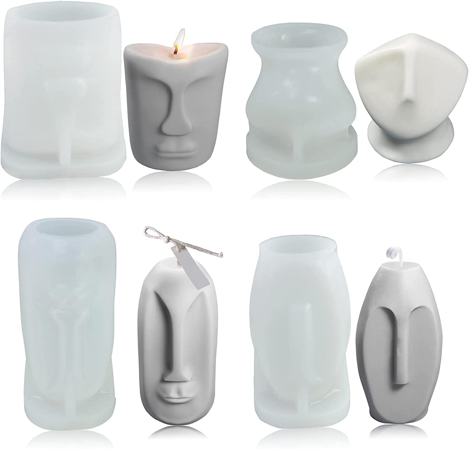 TOPYS 4Pcs 3D Human Face Candle Silicone Mold DIY Pillar Sculpture Votive Molds for Candles Making Handmade Soap Plaster Resin Craft for Holiday Home Decoration Gift image 0