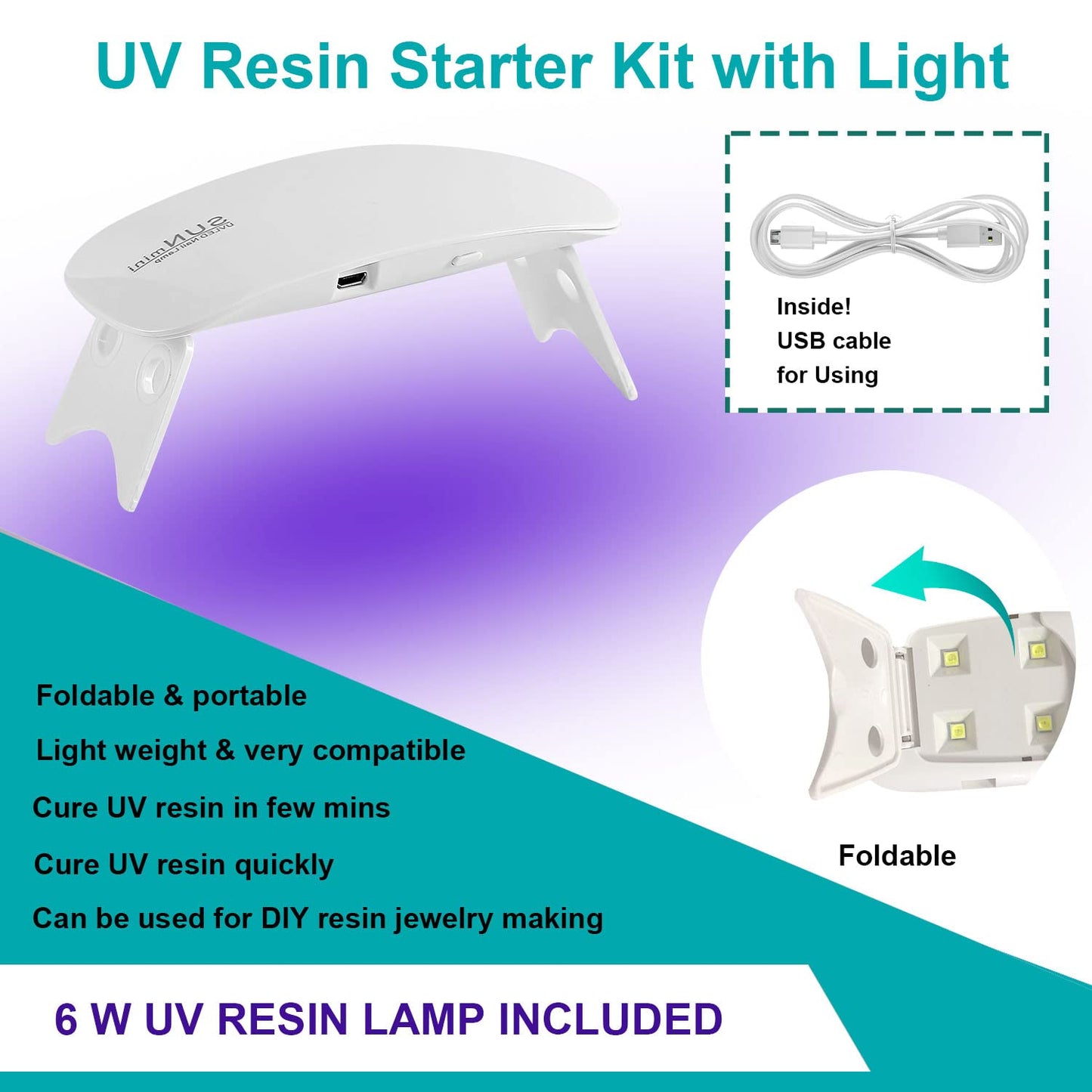 UV Resin Kit with Light -100g Upgraded Crystal Clear Hard for UV Resin Casting DIY Kits Ultraviolet Curing Resin,UV Resin Set Supplies Art Crafts DIY Necklace Pendant Jewelry Making image 2
