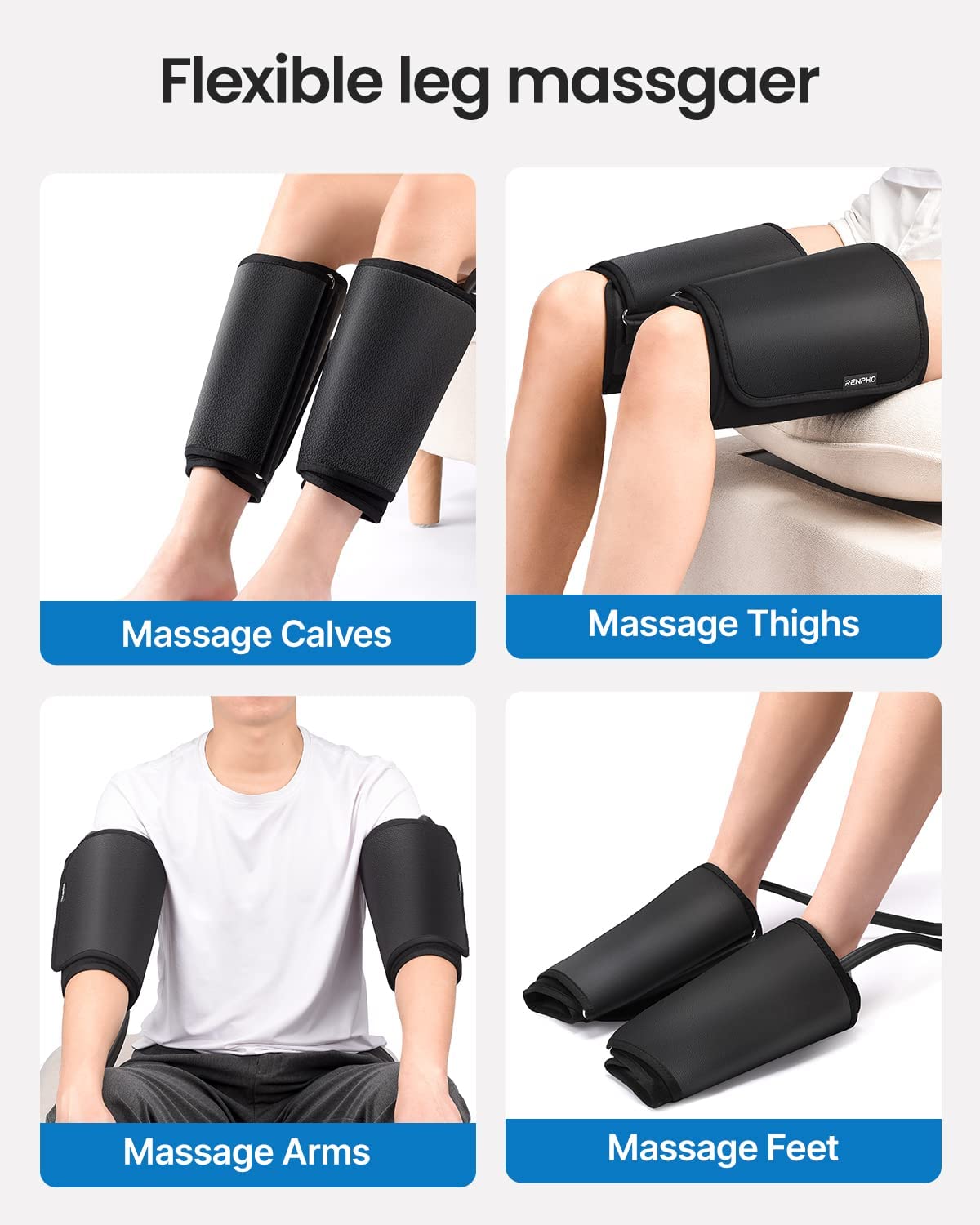 Renpho Leg Massager with Heat, Pu Leather Easy to Clean, Calf Thigh Foot Massage, Adjustable Wrap fit Most Size, 2 Heating, 3 Modes, 3 Intensities, Gifts for Men Women Dad Mom image 5