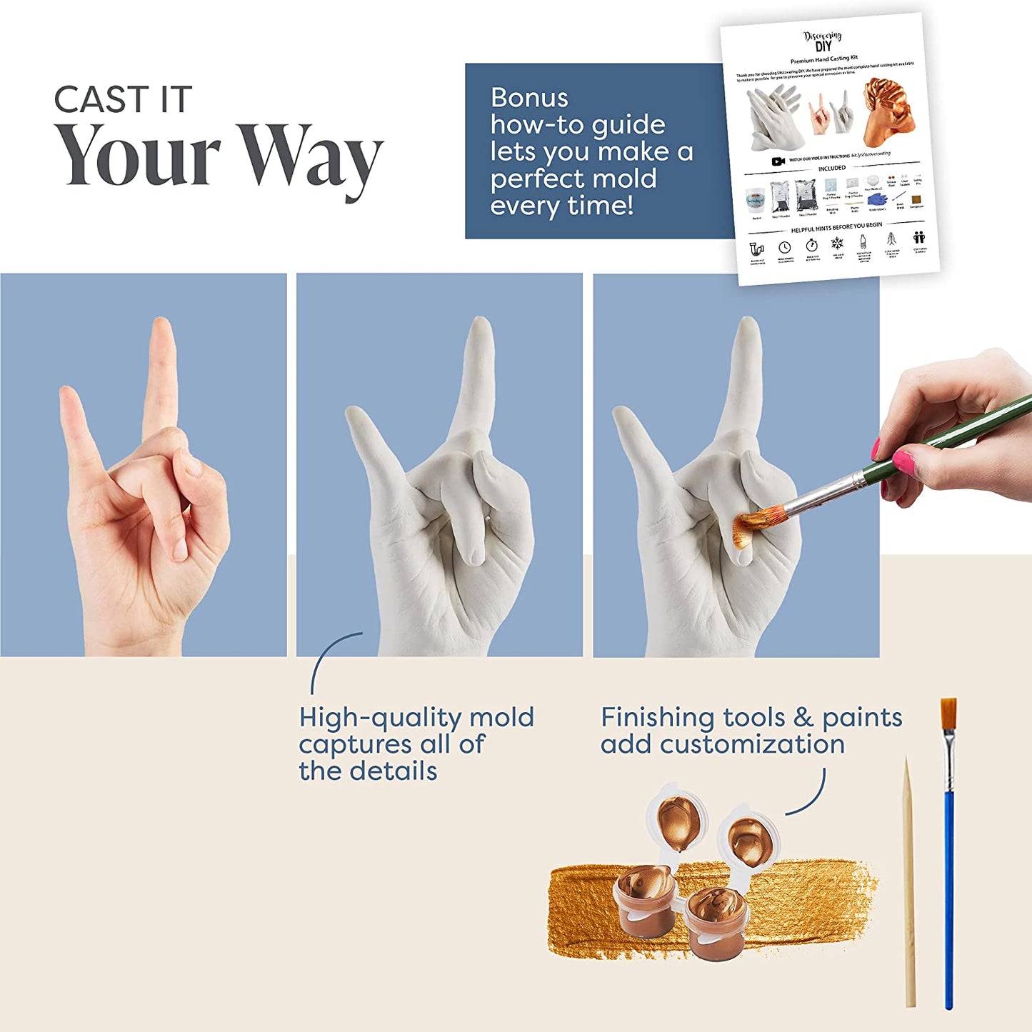 Discovering DIY Hand Casting Kit - Couples Gifts for Him or Her, Father's Day Gifts, Kids and Family Gifts &amp; DIY Craft Kits for Adults - Plaster Hand Mold Kit w/Gloves, Paints &amp; Tools image 3