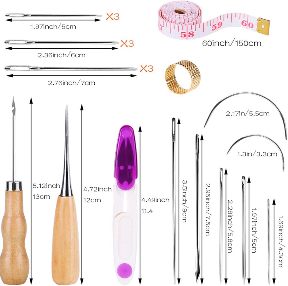 30 PCS Upholstery Repair Kit, Leather Sewing Repair Kit with Sewing Thread, Large Eye Leather Sewing Needles, Awl, Leather Hand Sewing Needles, Leather Craft Tool Kit for Leather Repair, Stitching image 1