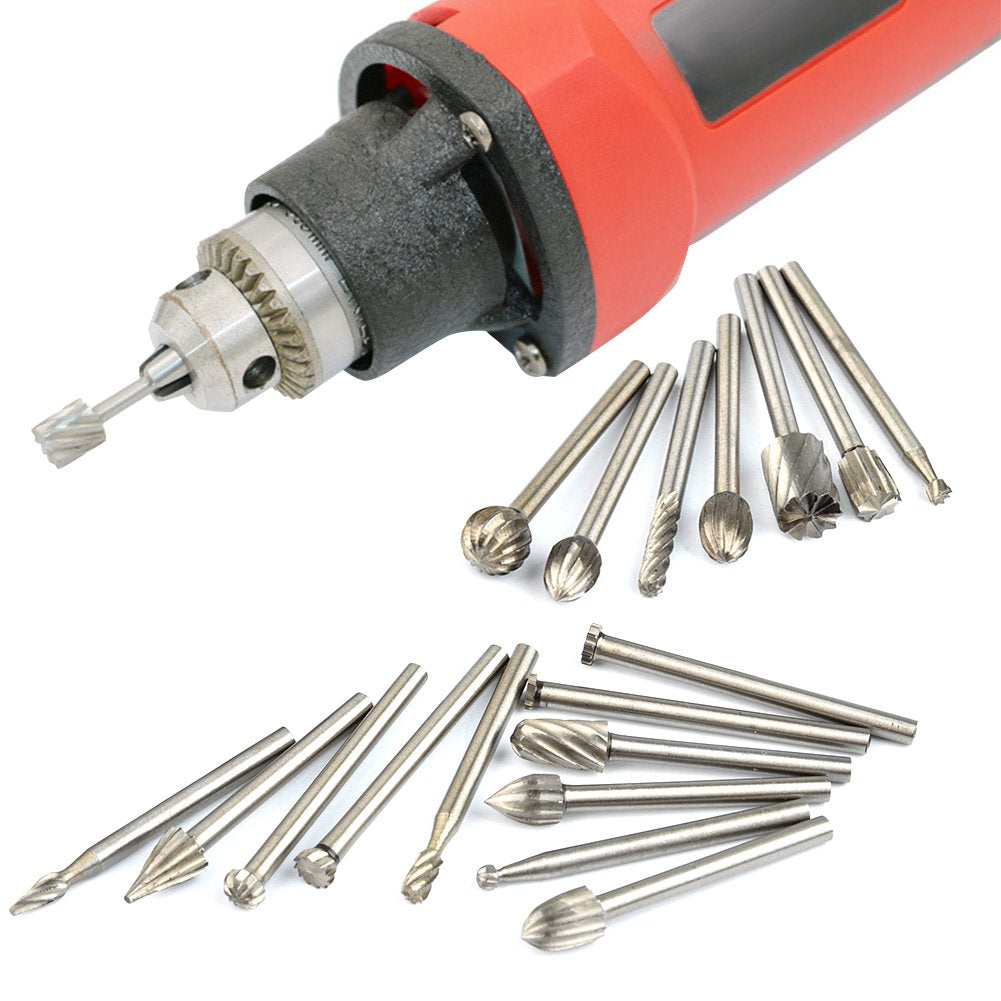 QLOUNI 20pcs Rotary Bit Burrs Set HSS Tungsten Carbide Wood Milling Burrs with 1/8’’(3mm) Shank for DIY Woodworking, Carving, Engraving, Drilling image 3