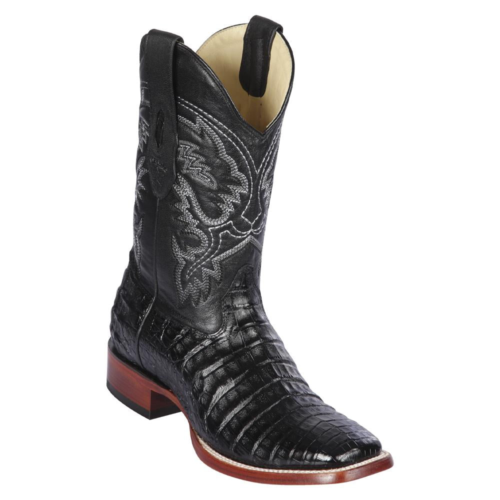 Los Altos Boots Mens #8228205 Wide Square Toe | Genuine Caiman Belly Leather Boots | Color Black image 0