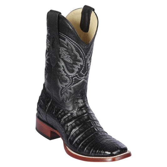Los Altos Boots Mens #8228205 Wide Square Toe | Genuine Caiman Belly Leather Boots | Color Black image 0