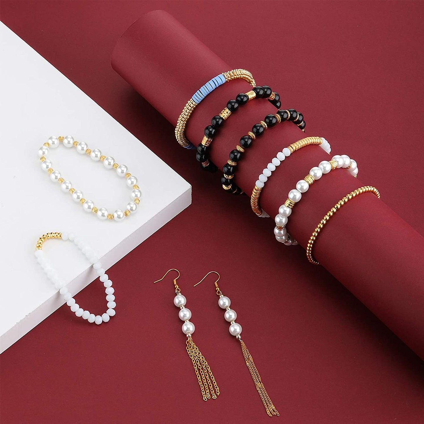 1700 Pieces 8 Styles Spacer Beads Assorted Beads Set Tibetan Flat Round Corrugated Pumpkin Bicone Disc Polygon Faceted Flower Rondelle Loose Beads for Bracelet Necklace Earring Jewelry Making image 3