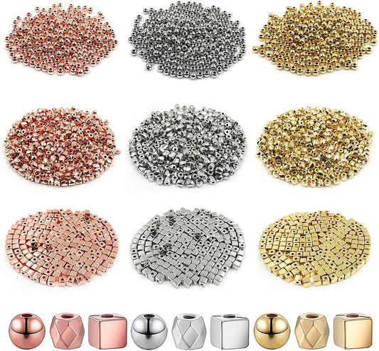3000 Pieces Assorted Spacer Beads, lyfLux Faceted Cube Spacer Column Bead, Round Ball Spacer Bead, Square Spacer Bead Charm Loose Bead for Jewelry Making DIY (3 Styles ＆ 3 Colors) image 0