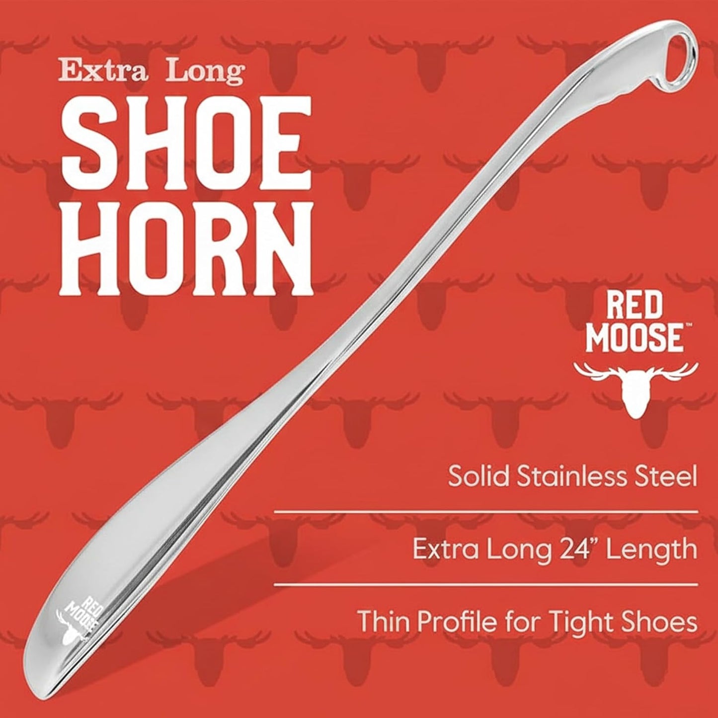 Red Moose 24" Metal Long-Handle Shoe Horn — Heavy-Duty for Shoes & Boots