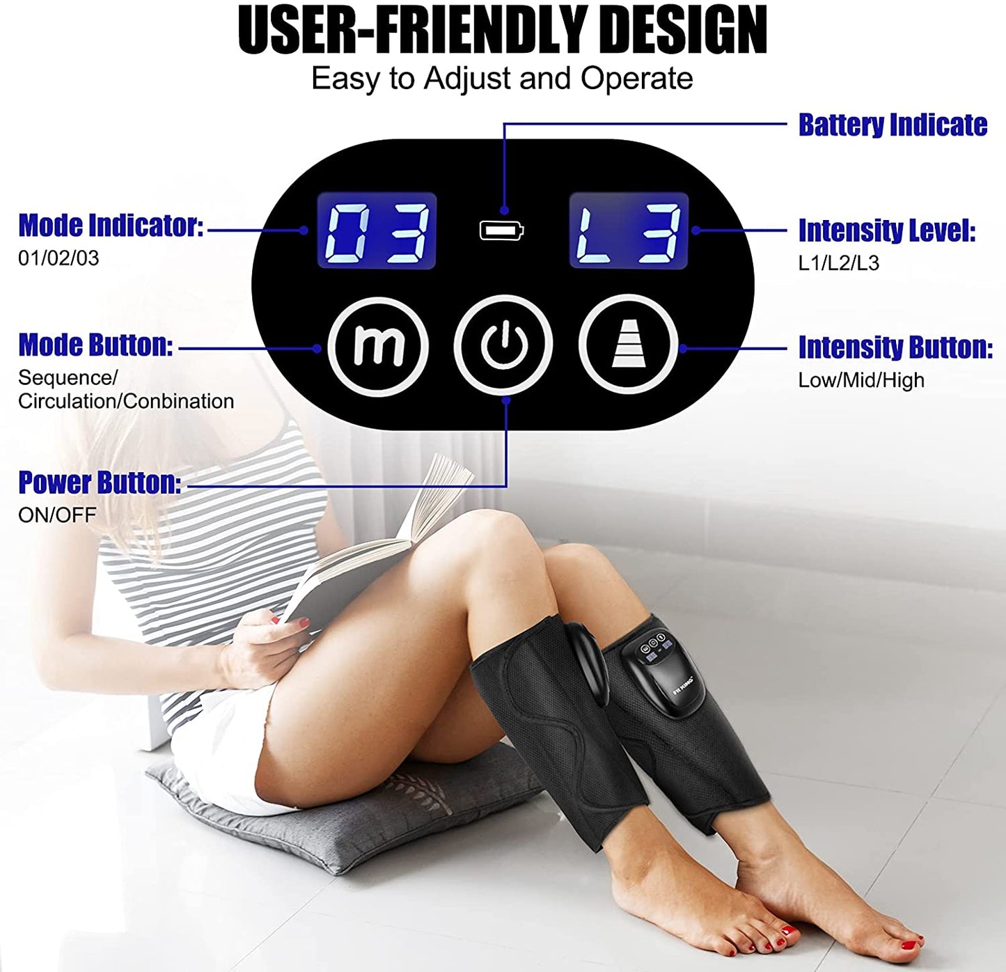 FIT KING Cordless Leg Massager for Circulation and Recovery After Training and Workout, Portable &amp; Rechargeable Calf Massager for Pain Relief &amp; Muscle Relaxation with 3 Modes 3 Intensities FT-058A image 3