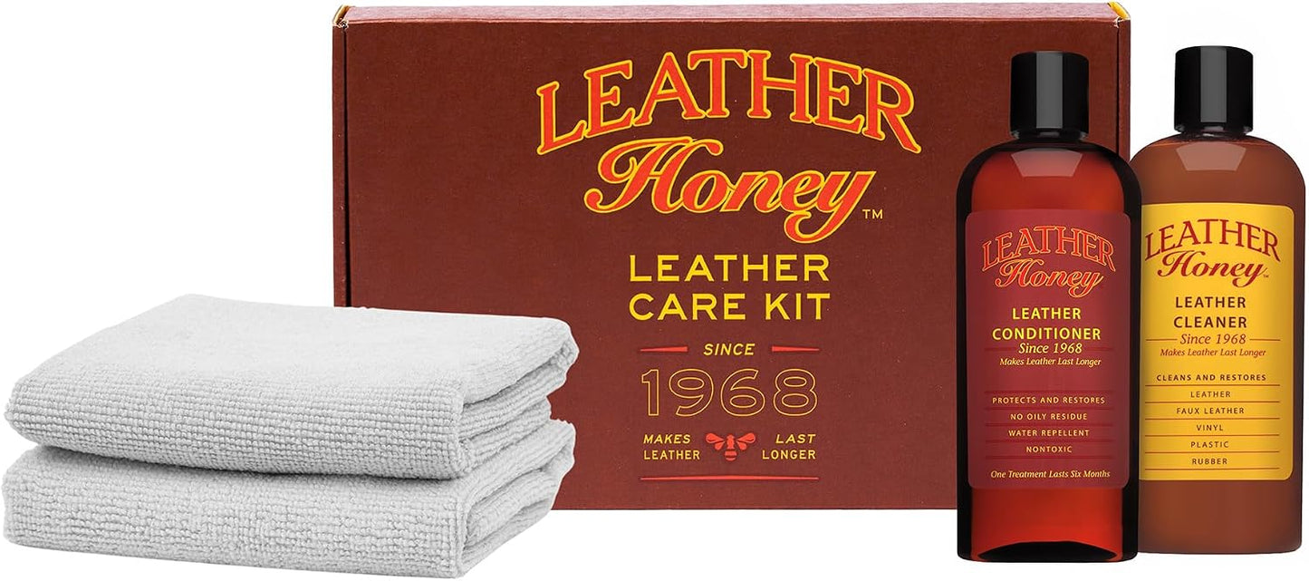 Leather Honey Complete Leather Care Kit — Cleaner, Conditioner & Cloths (USA)