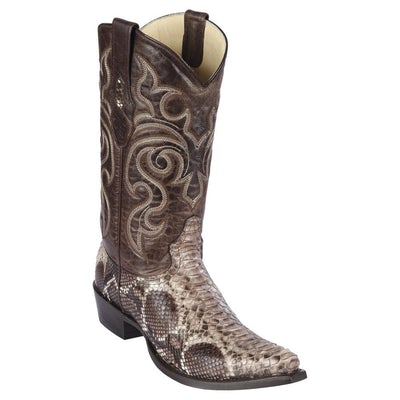 LOS ALTOS BOOTS MENS #945785 SNIP TOE | GENUINE PYTHON SNAKESKIN BOOTS | COLOR RUSTIC BROWN image 0