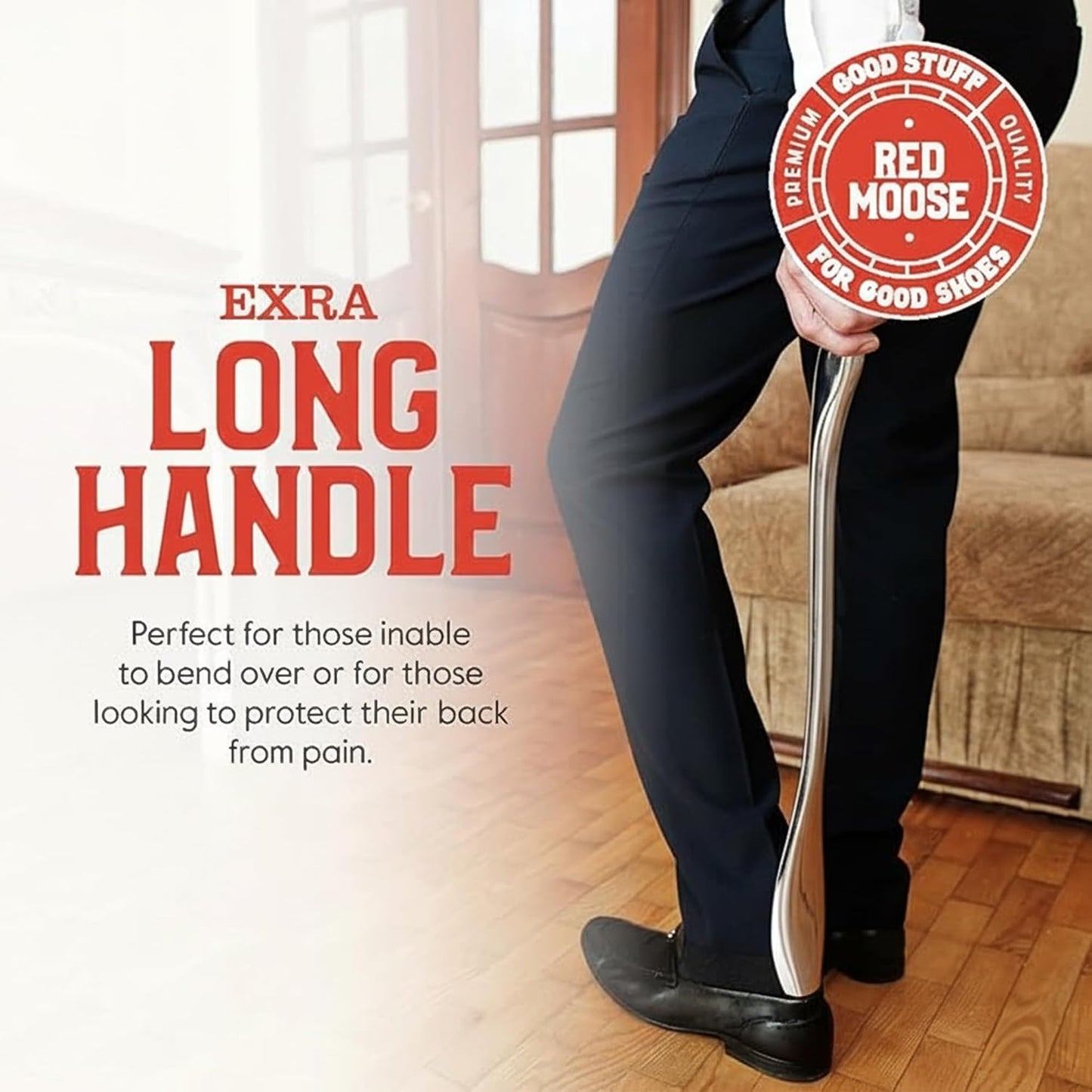 Red Moose 24" Metal Long-Handle Shoe Horn — Heavy-Duty for Shoes & Boots