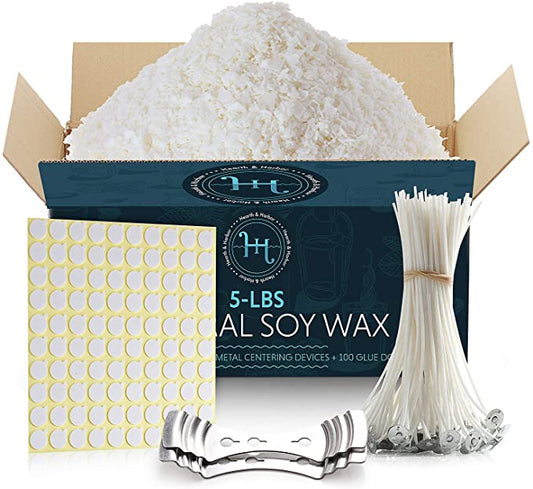 Hearth &amp; Harbor Natural Soy Wax and DIY Candle Making Supplies - Supply Kit - Natural Soy Wax - Cotton Wicks, Centering Tools, Candle Wax Flakes and More - 5 Pounds image 0