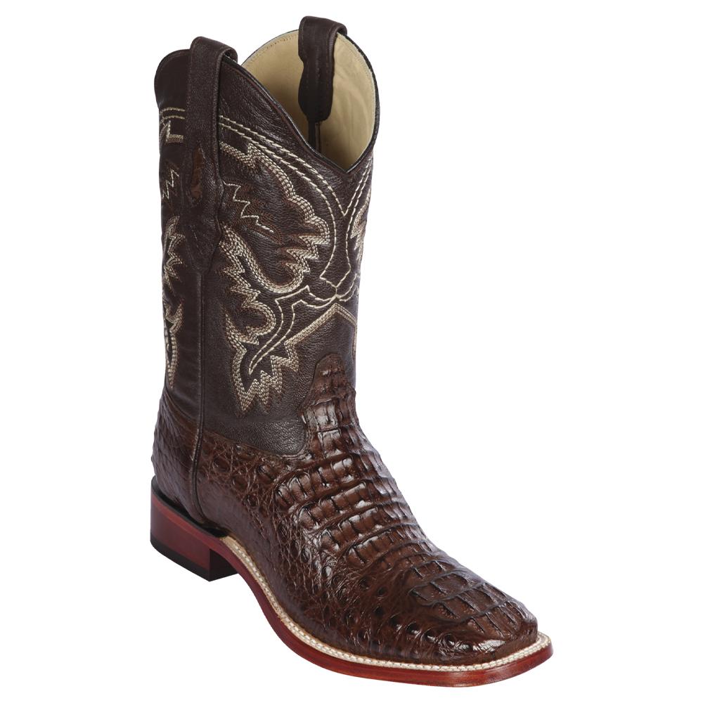 Los Altos Boots Mens #8220207 Wide Square Toe | Genuine Caiman Hornback Leather Boots | Color Brown image 0
