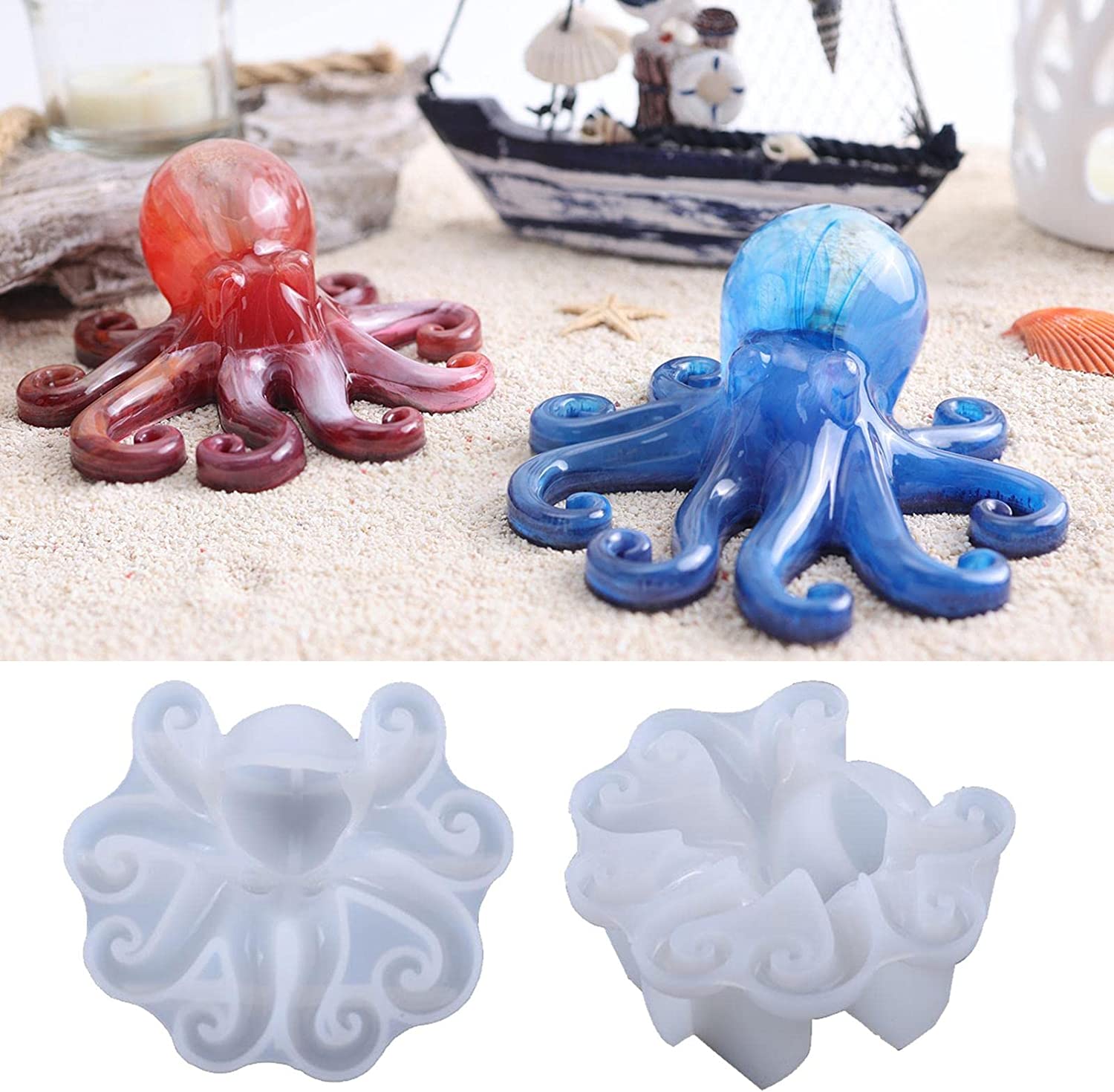 Uwariloy Octopus Epoxy Resin Molds, Creative Octopus Shape Sculpture Casting Mold, Silicone Resin Mould for DIY Crafts Soap Candle Making Chocolate Cake Beeswax image 4