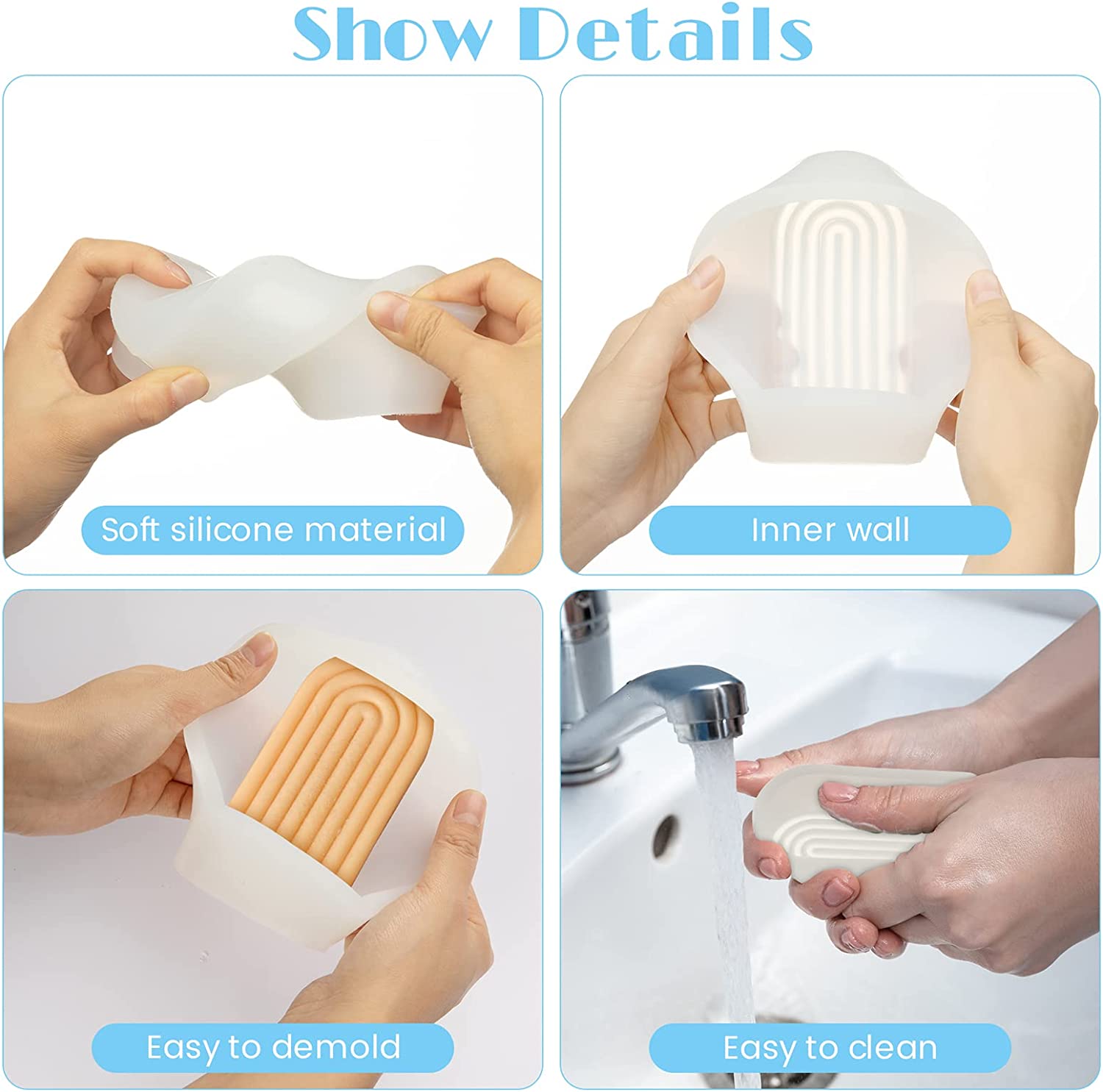 ONNPNN Geometric Rainbow Candle Mold, Striped U-Shaped Silicone Mold, Simple Lines Plaster Epoxy Molds, Abstract Architectural Resin Moulds for Lotion Bar Bath Bomb Clay Handicrafts Home Decoration image 3