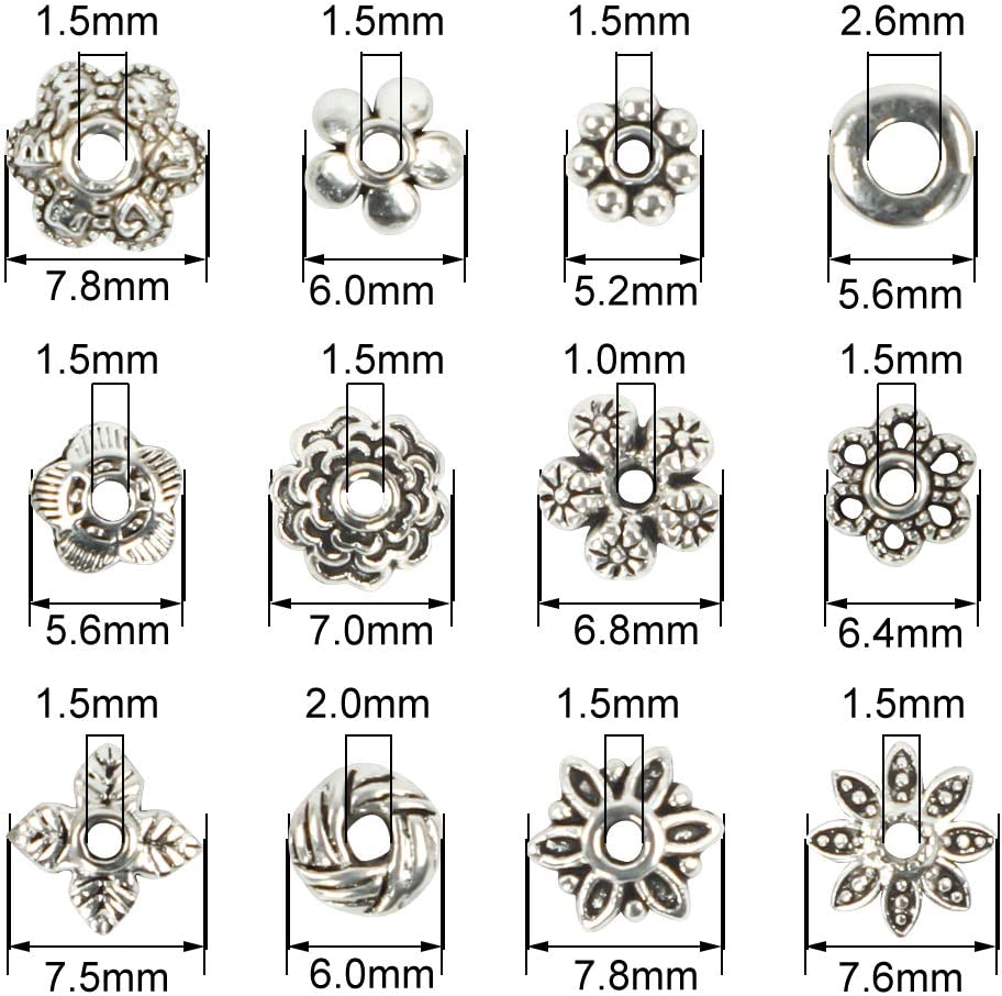 Quefe 360pcs Silver Spacer Beads Caps of 12 Styles Jewelry Accessories for Bracelet Necklace Jewelry Making image 2