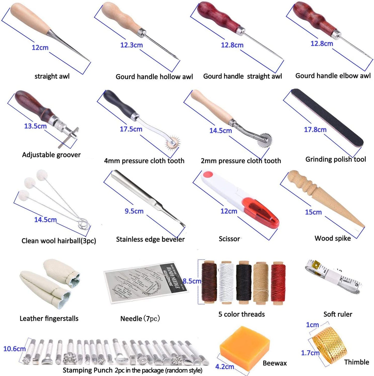 Swiftrans 33Pc Leather Tools Leather Craft Tools Kit Leather DIY Leather Working Tools Leather Sewing Set Hand Stitching Tool Set with Groover Awl Waxed Thread Thimble Kit for Punching Cutting Sewing image 1