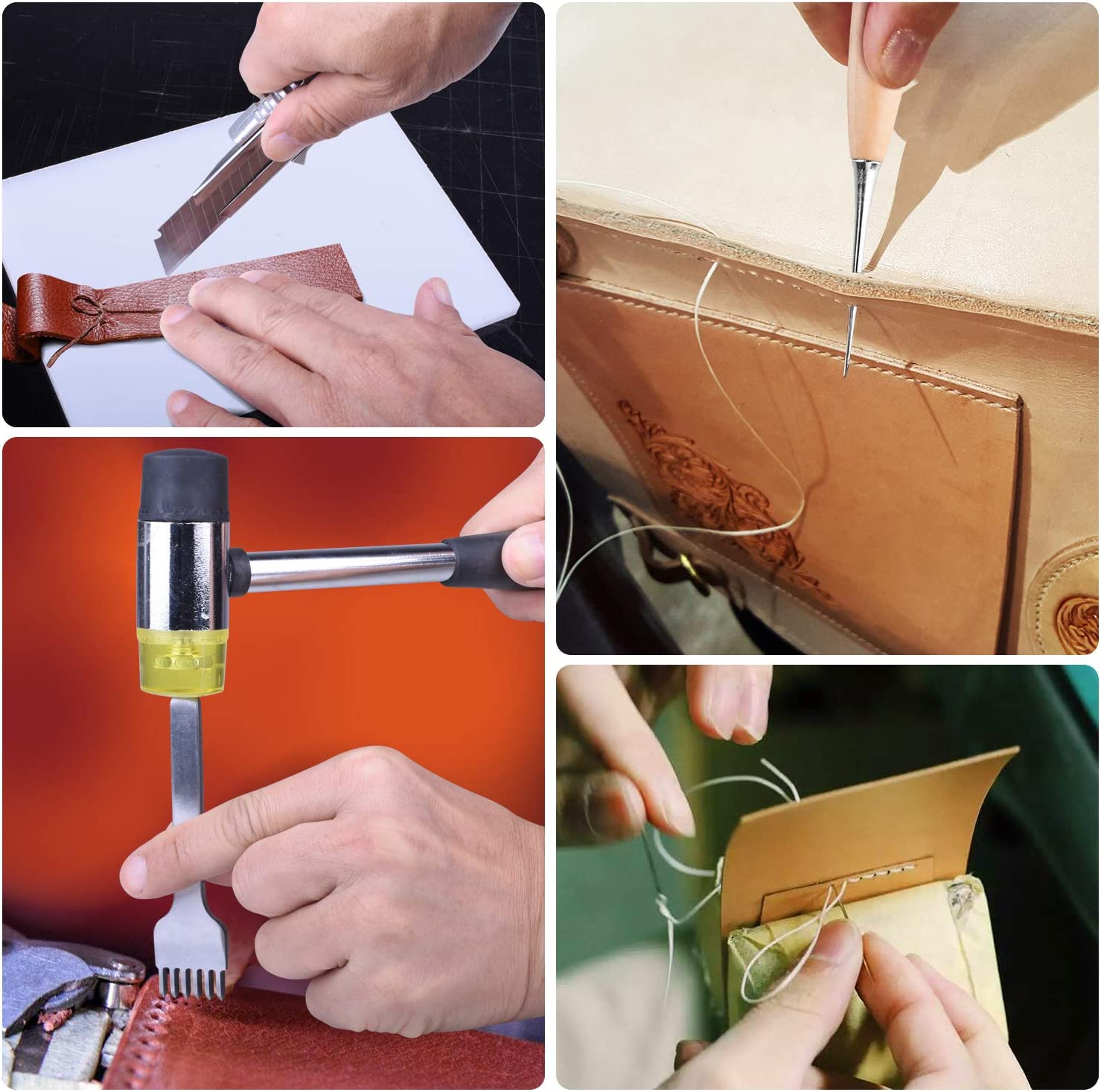 Leather Tools Set and Supplies, ETEPON Leather Sewing Tools, Leather Working Kits Supplies with Leather Tool Box Prong Punch Edge Beveler, Wax Threads Needles, Perfect for Stitching Punching Cutting image 2