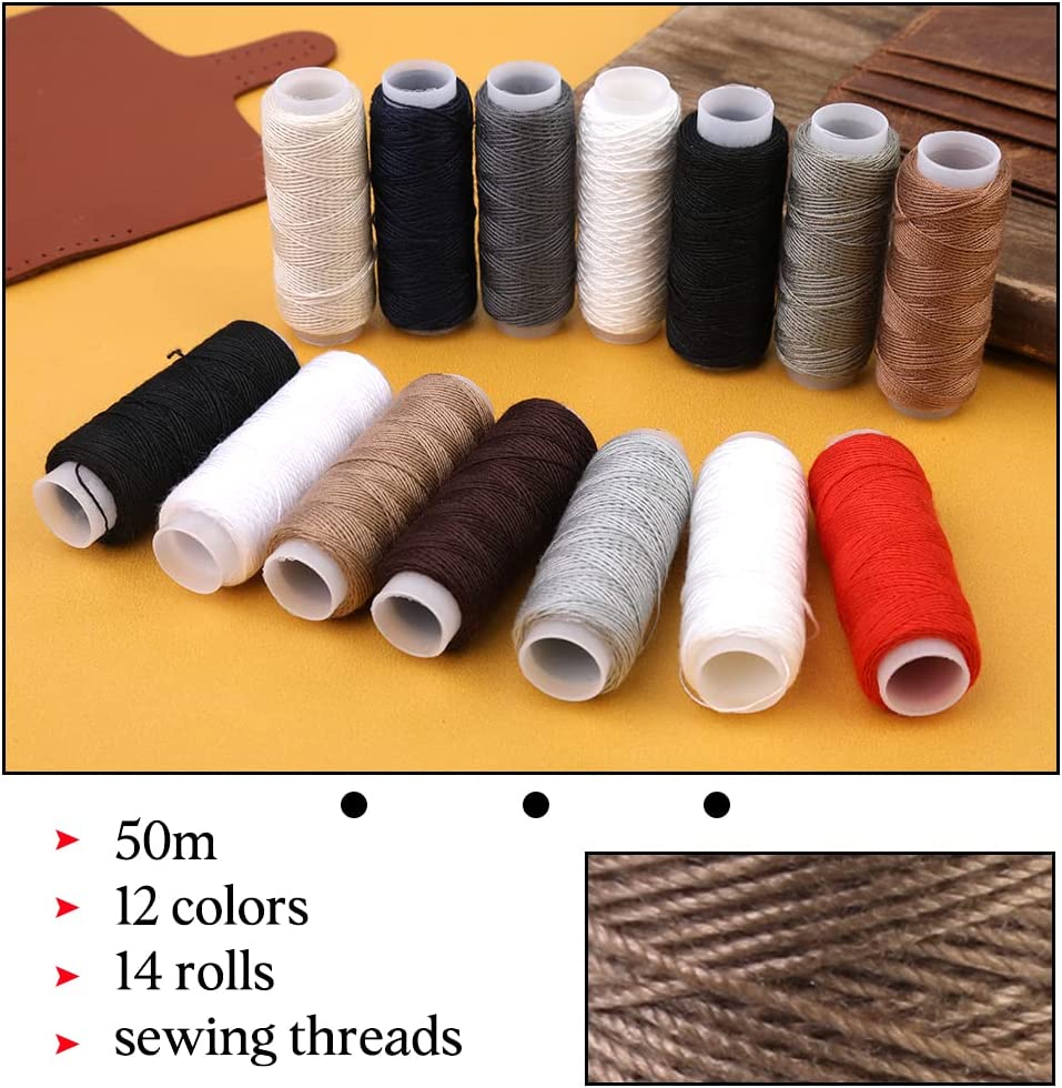 31 PCS Leather Sewing Kit, Upholstery Repair Kit, Leather Sewing Craft Tool with Curved Needle, Upholstery Thread Cord, Tape Measure, Seam Ripper, Leather Canvas Sewing Awls image 2