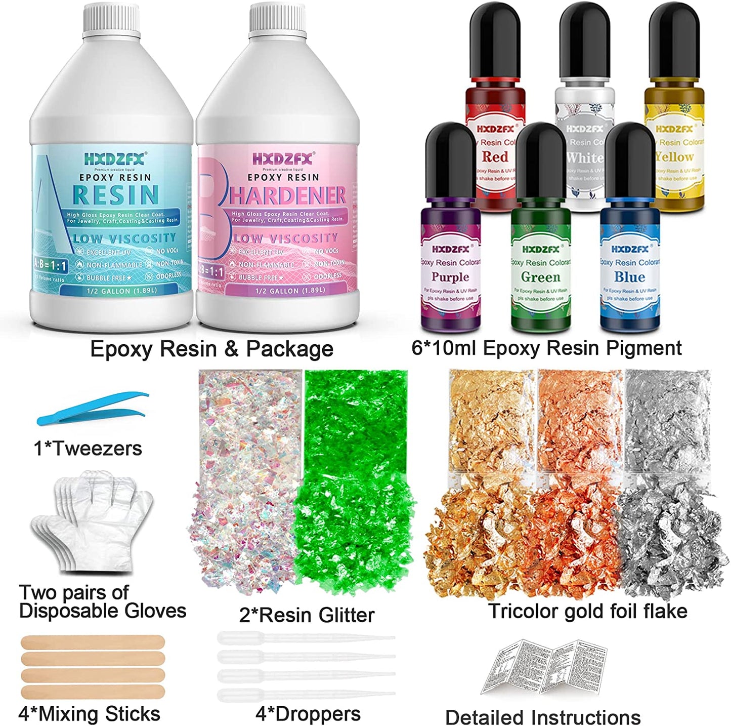 1 Gallon Epoxy Resin Clear Crystal Coating Kit - 2 Part Casting Resin for Art, Craft, Jewelry Making, with Resin Glitter, Resin Dye, Gold foil Flakes image 1