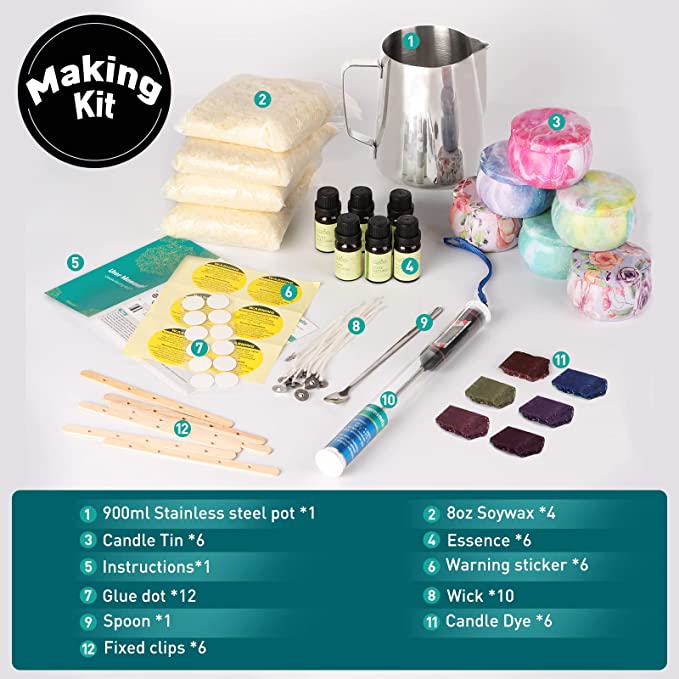 Soy Wax Candle Making Kit - Craft Gifts Supplies for Kids Adults Including 2LB Soy Wax, 6 Rich Scents, 6 Dyes, 6 Tins Wicks, 900ML Melting Pot and More image 4