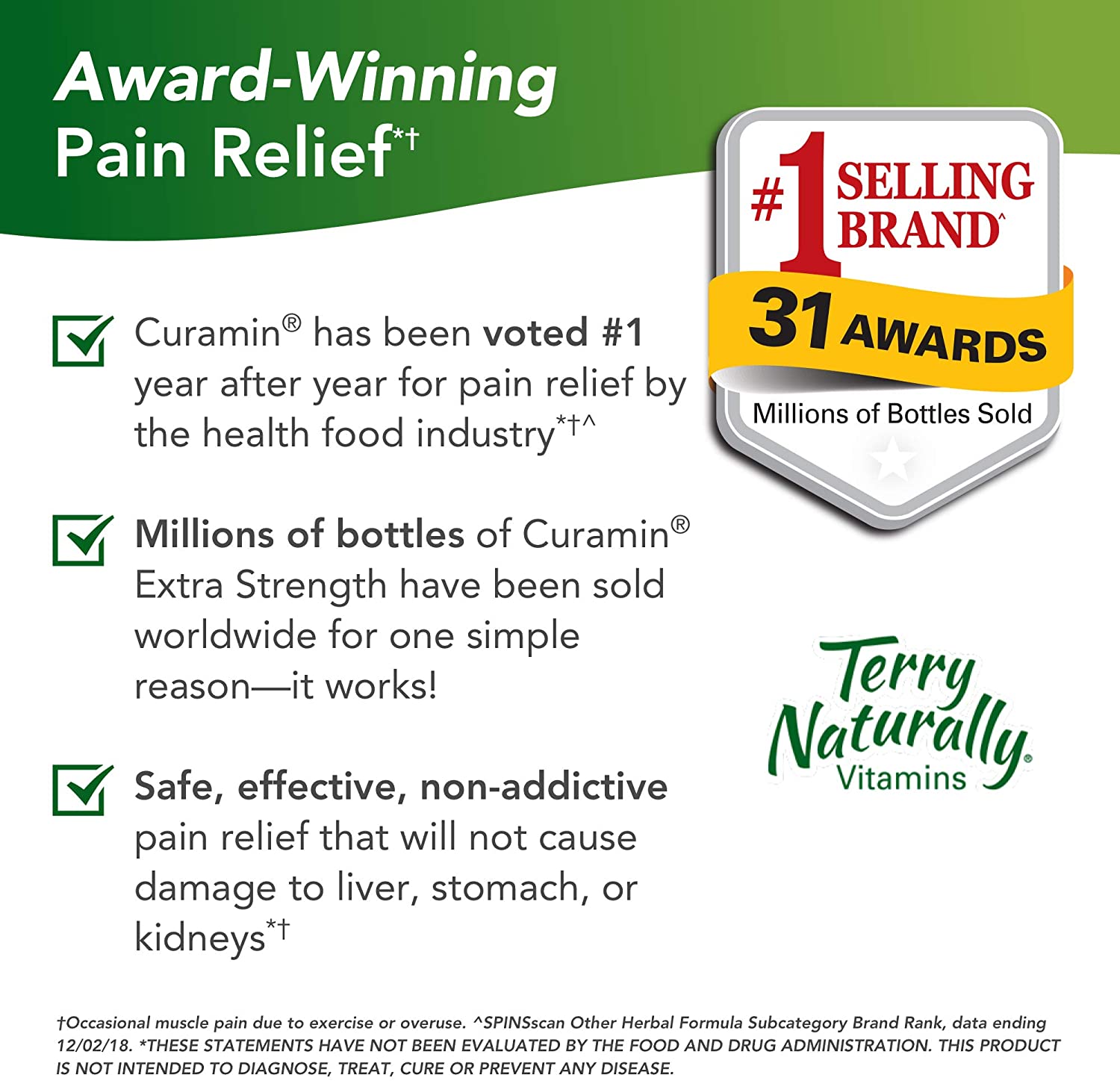 Terry Naturally Curamin Extra Strength - 120 Vegan Tablets - Non-Addictive Pain Relief Supplement with Curcumin from Turmeric, Boswellia &amp; DLPA - Non-GMO, Gluten-Free - 40 Servings image 1