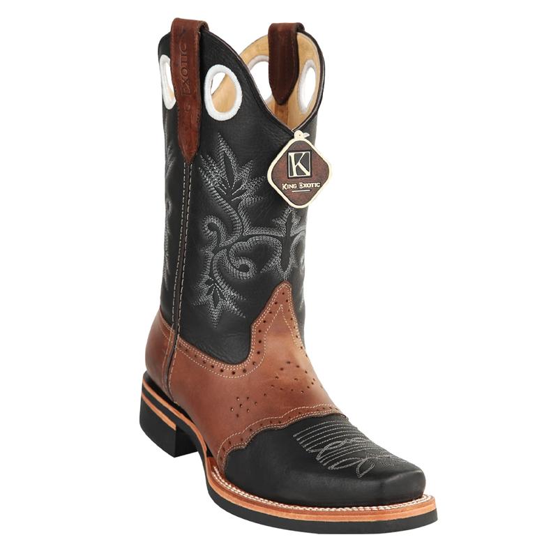 MEN'S KING EXOTIC BOOTS GENUINE LEATHER WITH SADDLE VAMP HANDCRAFTED BLACK &amp; BROWN (48112705-2) image 0