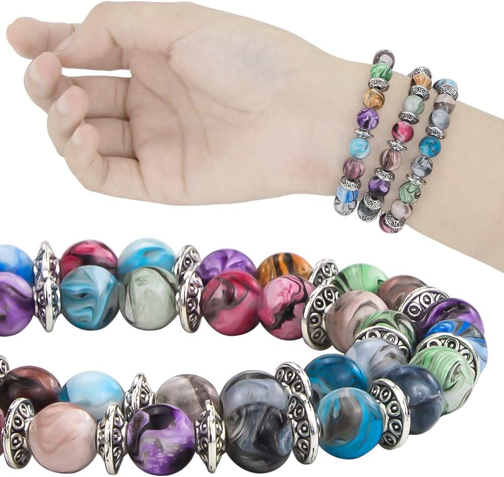 Quefe 500pcs Craft Beads for Jewelry Making, for Bracelets Making,Space Acrylic Beads in Ink Patterns with 50pcs Spacer Beads and Crystal String (8mm) image 6