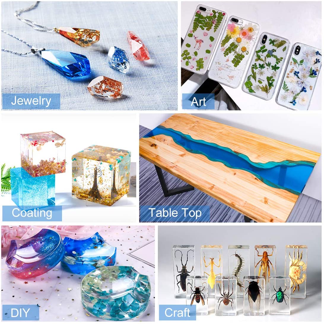 Teexpert 16OZ Epoxy Resin - Crystal Clear Resin Kit for Jewelry DIY Art Crafts Cast Coating Wood,Easy Cast Resin Bonus with 4 Sticks,2 Graduated Cups, 2 Pairs Gloves, 2 Droppers, 2 Beak Covers image 1