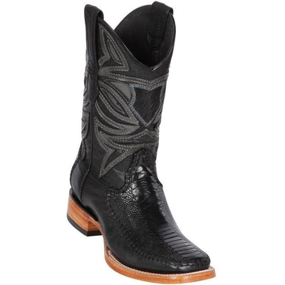 LOS ALTOS BOOTS MENS #82F0505 WIDE SQUARE TOE | GENUINE OSTRICH &amp; DEER LEG SKIN BOOTS | COLOR BLACK image 0