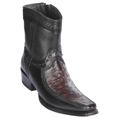 LOS ALTOS BOOTS MENS #76BF0318 LOW SHAFT EUROPEAN SQUARE TOE | GENUINE OSTRICH AND DEER BOOTS | COLOR BLACK CHERRY image 0