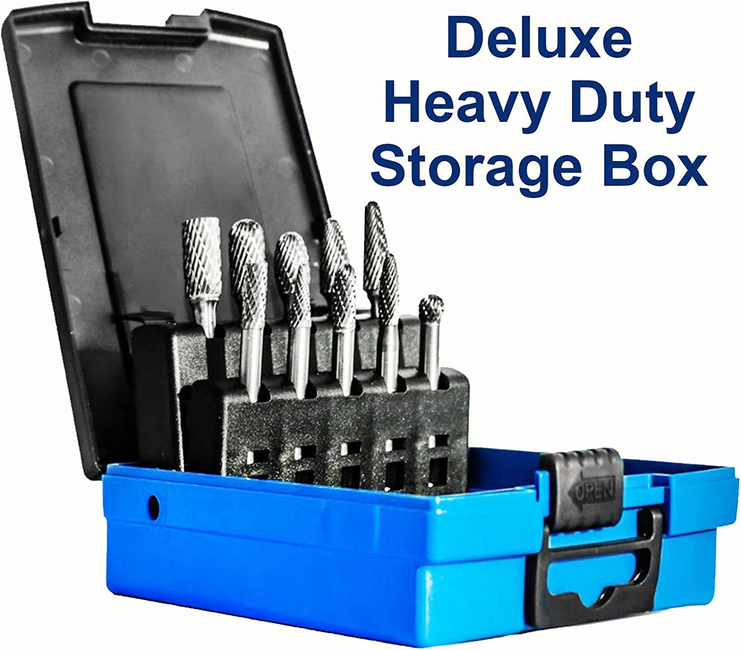 10pc Carbide Burr Set 1/4" Shank Tungsten Double Cut Rotary Die Grinder Bits - Cutting Burrs for Milwaukee, Dewalt and Die Grinder Accessories - Wood Carving Metal Working &amp; Sturdy Storage Case image 3
