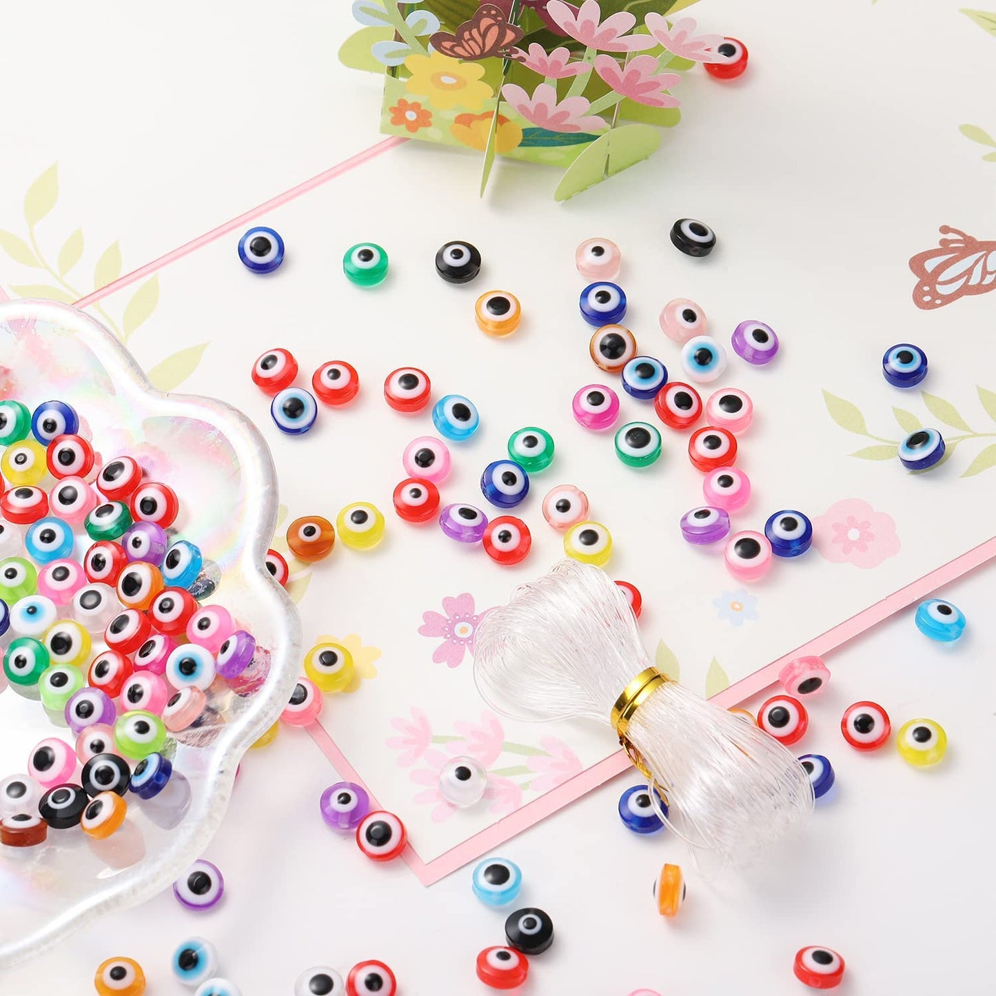 200 Pieces Flat Round Evil Eye Beads Handmade Resin Lampwork Beads 8mm Charms Spacer Beads for Bracelets Necklace Jewelry Craft Making(Mix Colors) image 2