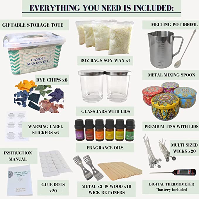 Candle Making Kit - Soy Wax Candle Making Set - Storage Box with Glass Jars &amp; Complete Candle Making Supplies - DIY Craft Kits for Adults - Arts and Crafts - Perfect Gift for Any Occasion image 1
