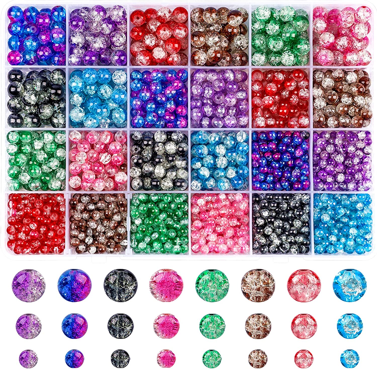 Suhome 1920pcs 8 Color Crackle Lampwork Glass Beads 4mm 6mm 8mm Handcrafted Round Spacer Loose Beads for Jewelry Making image 0