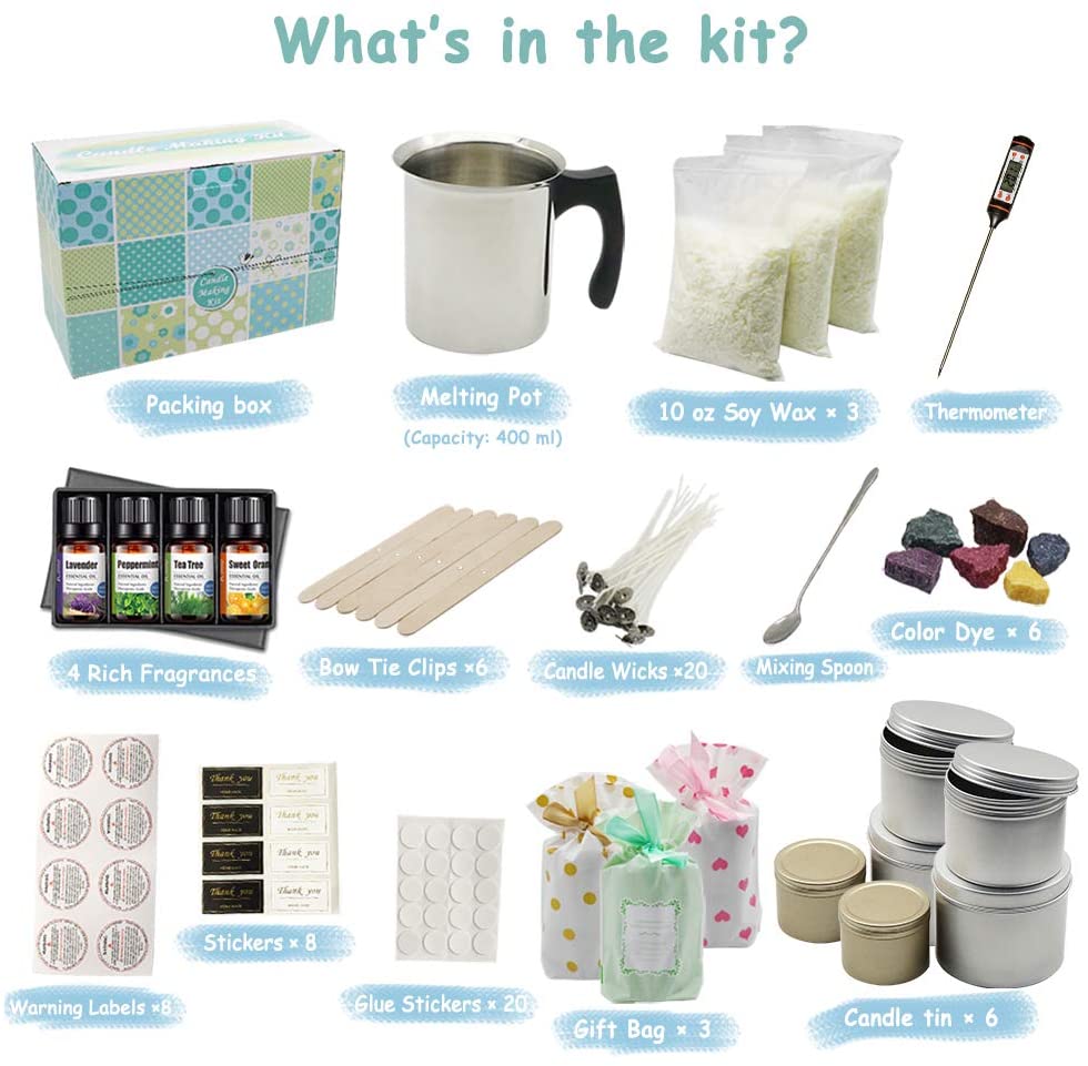Candle Making Kit Supplies, Soy Wax Making Kit Including Pot, Wicks, Sticker, Tins, Soybean Wax, Spoon &amp; More image 1