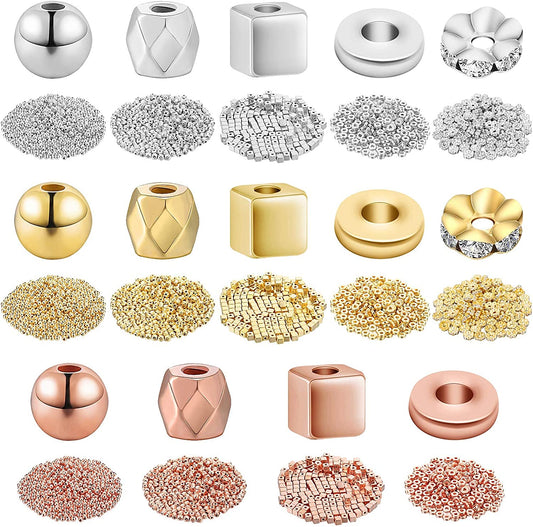 4100 Pieces Assorted Spacer Beads Faceted Rondelle Cube Beads Square Spacer Column Beads Crystal Round Jewelry Charms for Jewelry Making DIY Loose Beads, 3 Colors and 5 Styles image 0
