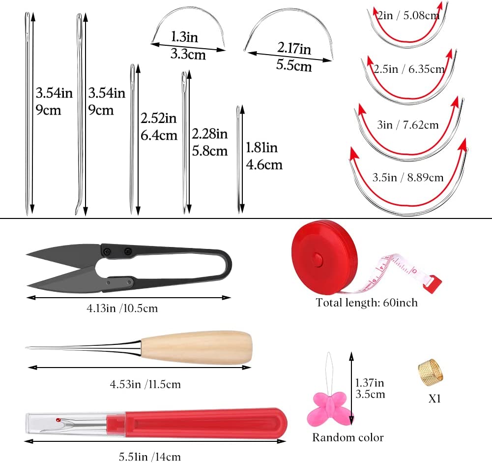 31 PCS Leather Sewing Kit, Upholstery Repair Kit, Leather Sewing Craft Tool with Curved Needle, Upholstery Thread Cord, Tape Measure, Seam Ripper, Leather Canvas Sewing Awls image 1