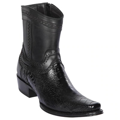 LOS ALTOS BOOTS MENS #76B0505 LOW SHAFT EUROPEAN SQUARE TOE | GENUINE OSTRICH LEG LEATHER BOOTS | COLOR BLACK image 0