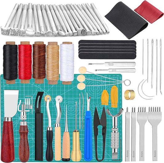 BUTUZE Practical Leather Tools 60 PCS Complete Craft Sewing Kit, Upholstery Sewing Kit for Beginner/Professional- Leather Crafting Kit for Bookbinding, Sewing, Leather Working, Leather Making image 0