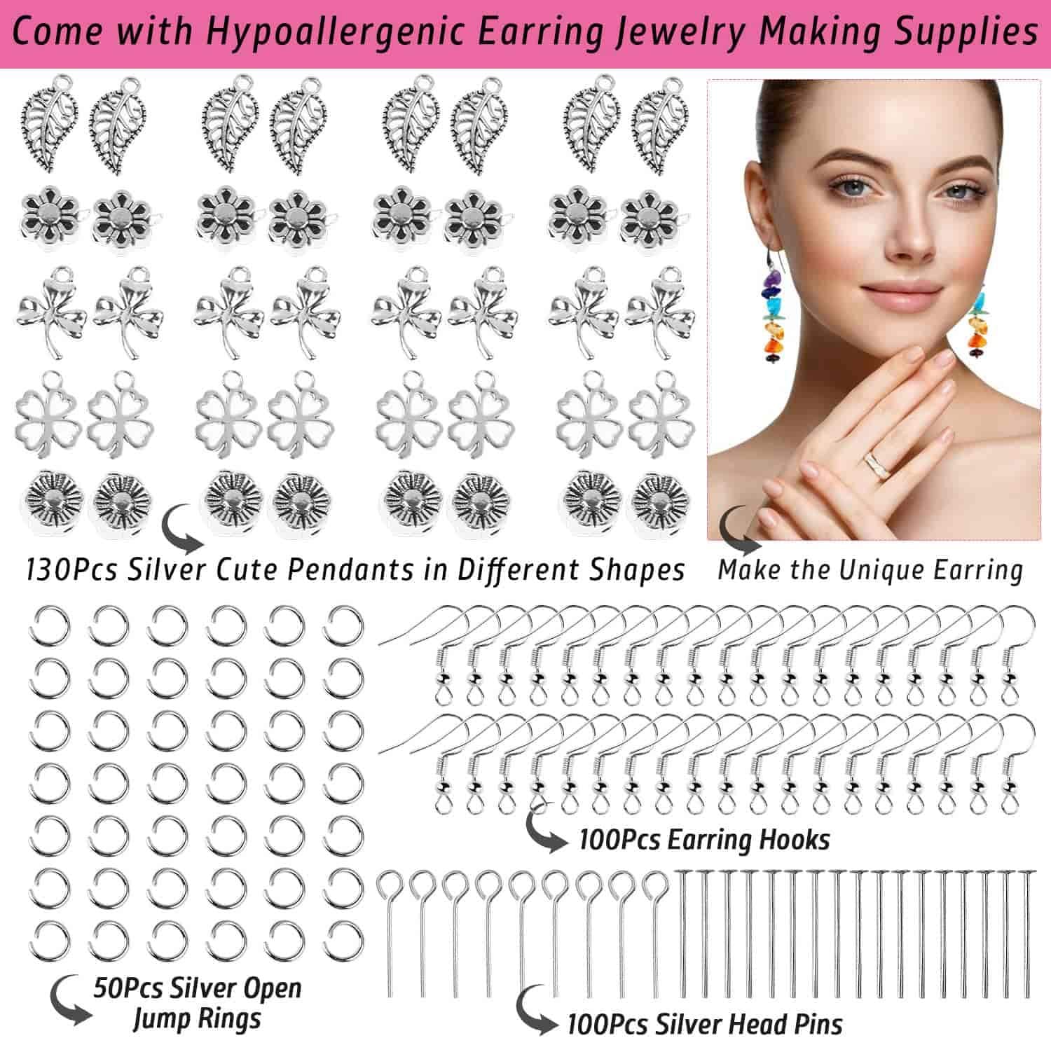 1584Pcs Crystal Jewelry Making Kit, Thrilez Ring Making Kit with Crystal Gemstone Beads, Jewelry Wire and Earring Hooks for Ring, Earring and Jewelry Making image 4