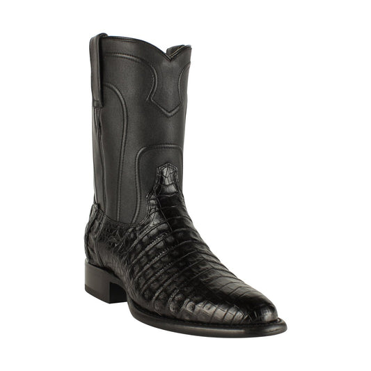 Los Altos Boots Mens #698205 Roper Style | Caiman Belly Boots Handcrafted | Color Black image 0