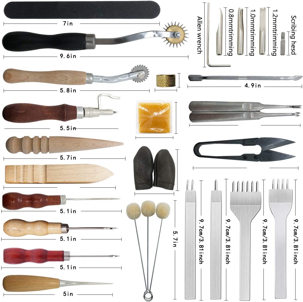 PLANTIONAL Leather Crafting Tools and Supplies: 26 Pieces Leather Working Tools Set with Groover Awl Waxed Thread Thimble Kit for Stitching Punching Cutting Sewing Leather Craft Making image 1