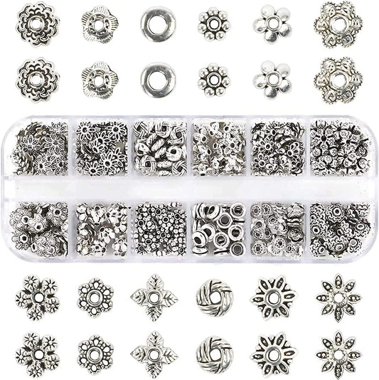 Quefe 360pcs Silver Spacer Beads Caps of 12 Styles Jewelry Accessories for Bracelet Necklace Jewelry Making image 0