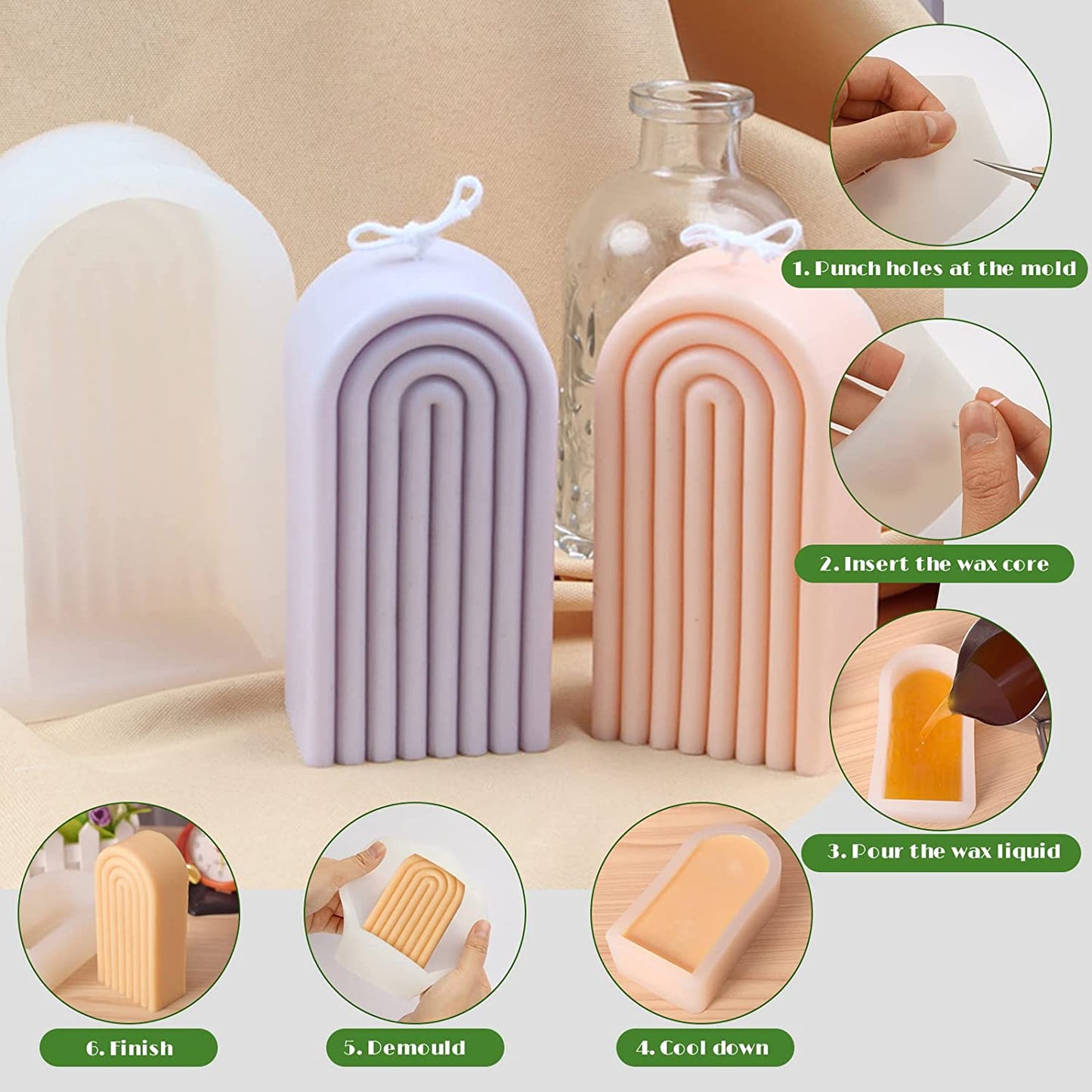 ONNPNN Geometric Rainbow Candle Mold, Striped U-Shaped Silicone Mold, Simple Lines Plaster Epoxy Molds, Abstract Architectural Resin Moulds for Lotion Bar Bath Bomb Clay Handicrafts Home Decoration image 5