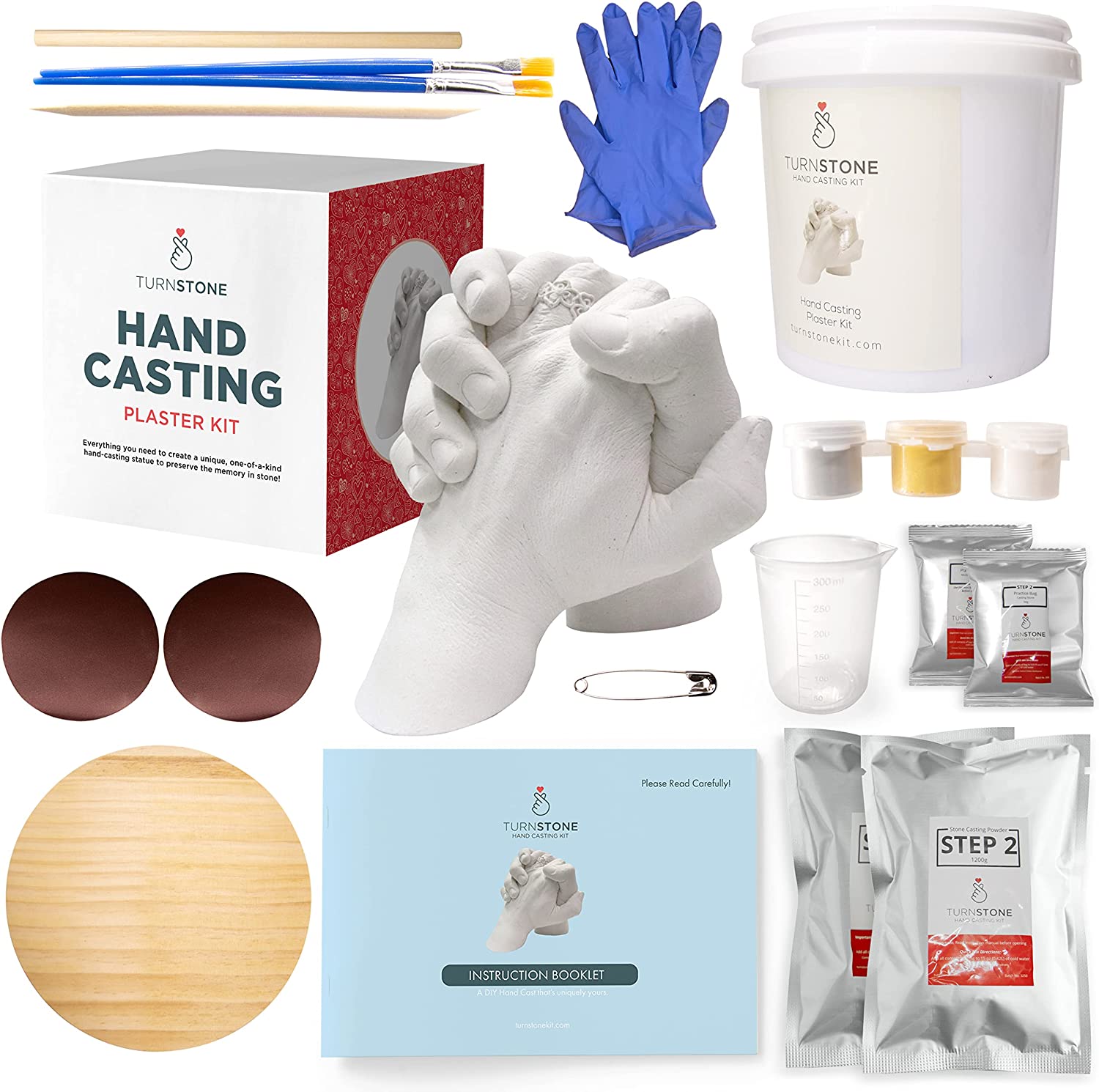 Hand Casting Kit - Complete Hand Molding with Plaster, Bucket, Gloves, Finishing Tools, Display Stand, Instructions &amp; More! - Hand Mold Kit Couples &amp; All Ages Can DIY to Preserve Sculpture Memories image 0